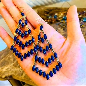Vintage gold/blue chandelier earrings